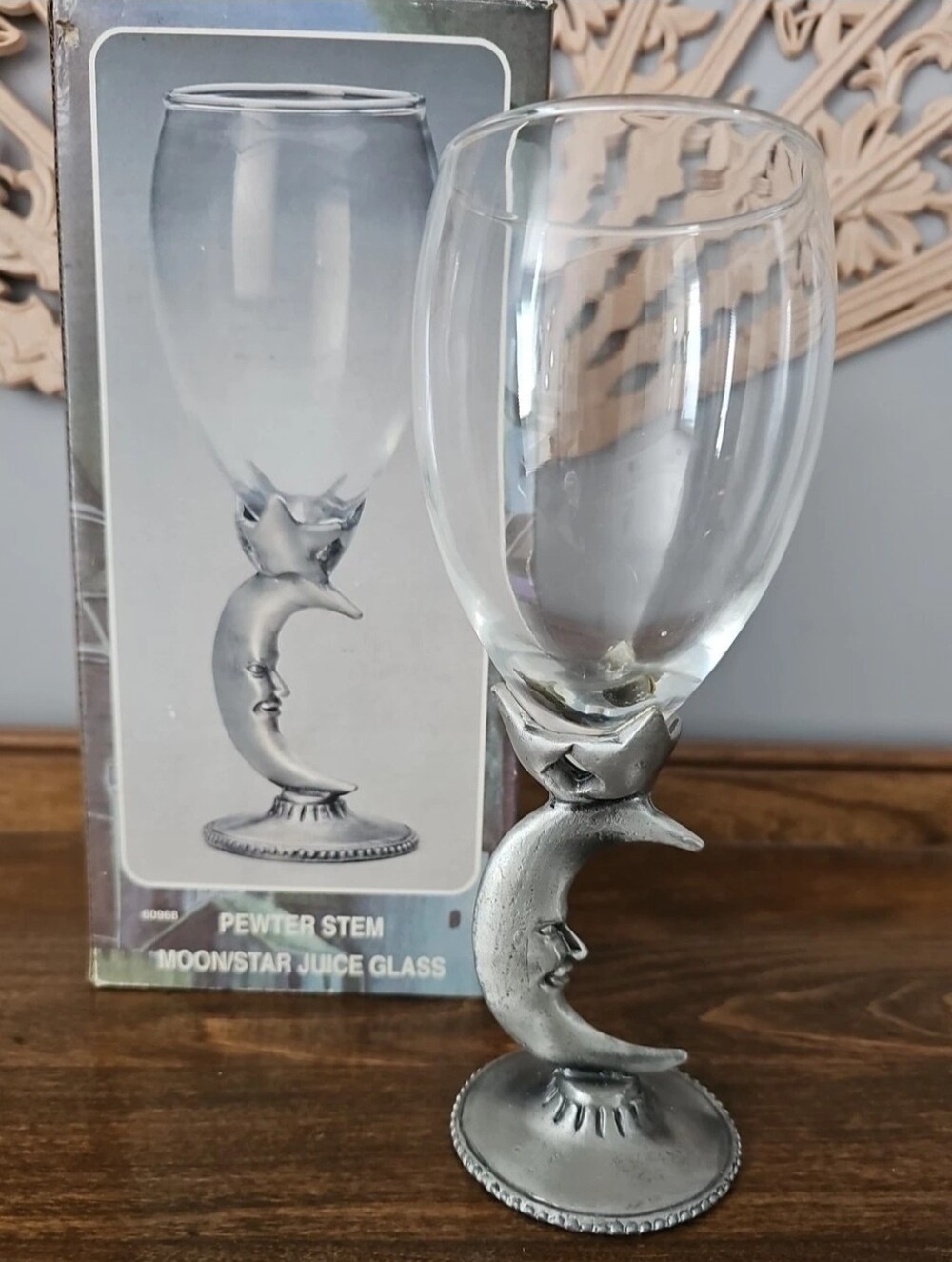 Vintage Pewter Whimsygoth Moon & Stars Celestial Stemware Drinking Glass Goblet